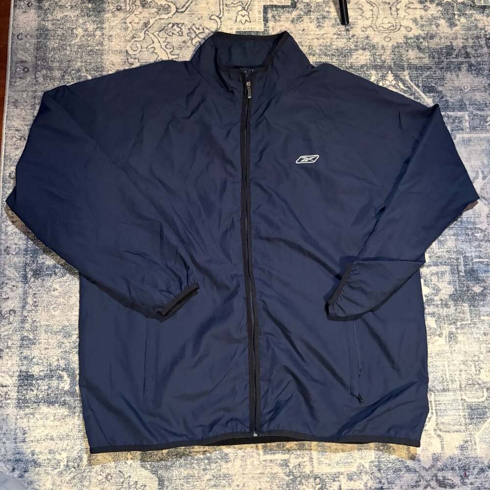 Vintage Reebok Navy Blue Full Zip Windbreaker Track Jacket Men's XL
